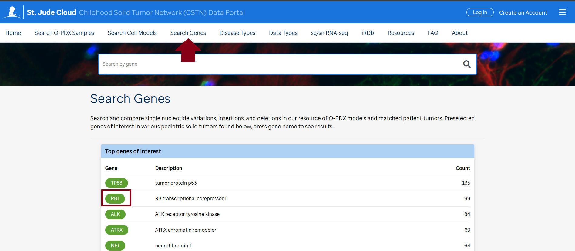 Search genes - Screenshot